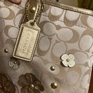 Coach floral appliqué satchel handbag tote